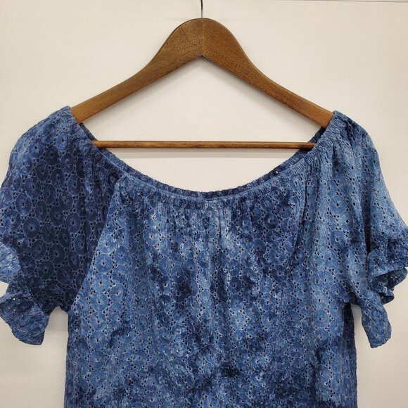 Knox Rose Womens Blue Eyelet Off The Shoulder Blouse Top Size M Short Sleeve - Picture 8 of 12